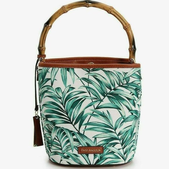 Enzo Angiolini Handbags - NEW ENZO ANGIOLINI Green Multi Fabric Canvas Bamboo handbag